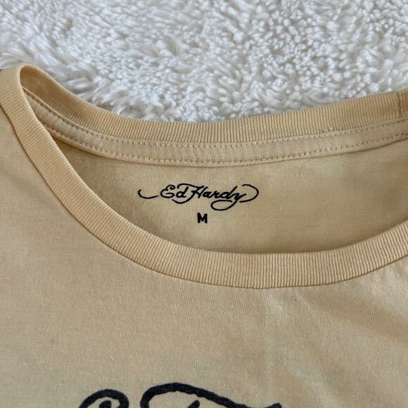 Ed Hardy Womens Baby Crop Top Logo Brave Hearts Tee Sz M Cotton Blend Grunge - Picture 5 of 6